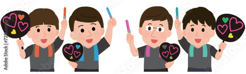 コンサートで推し活を楽しそうにする男性達  両側 イラスト