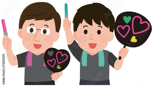 コンサートで推し活を楽しそうにする男性達 右側 イラスト