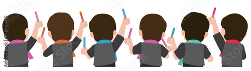 コンサートで推し活を楽しそうにする男性達 後ろ姿 イラスト