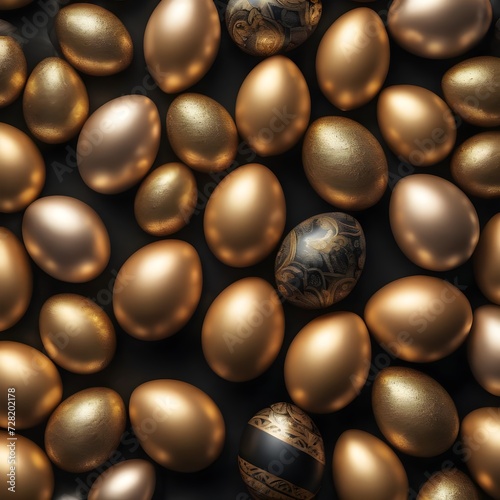 Golden easter egg. Golden and black eggs decoration. Easter decoration 