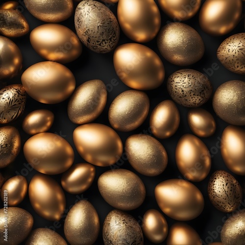 Golden easter egg. Golden and black eggs decoration. Easter decoration 
