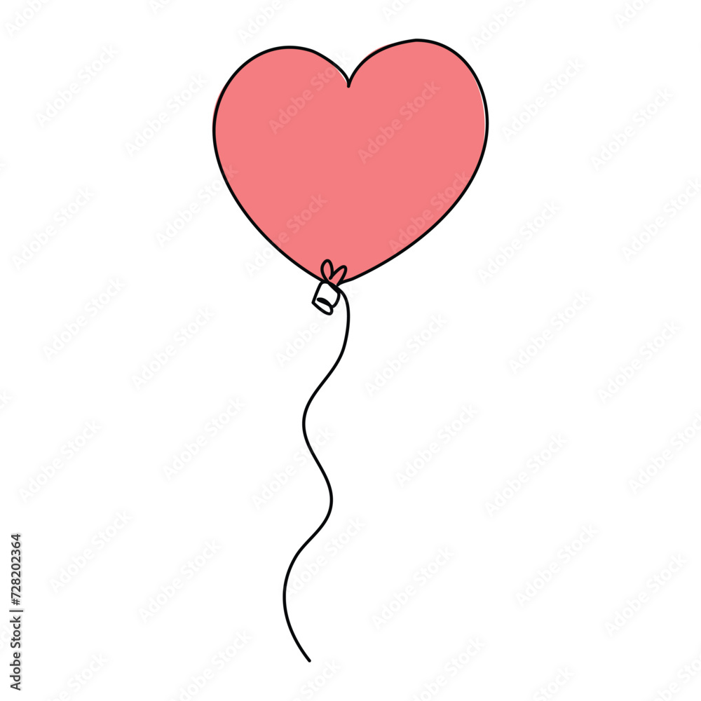 Heart continuous one line art drawing. color shape Love sign. outline Vector illustration.