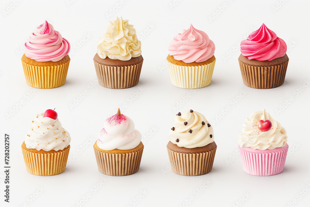 set of cupcakes with cream