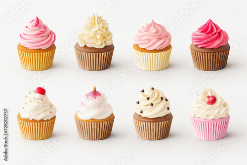 set of cupcakes with cream