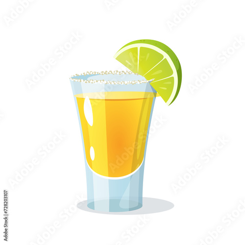 Shot of tequila with a slice of lime