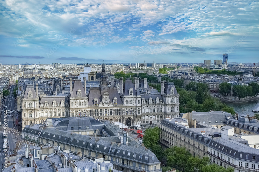 Fototapeta premium Paris, aerial view of the Hotel de Ville 