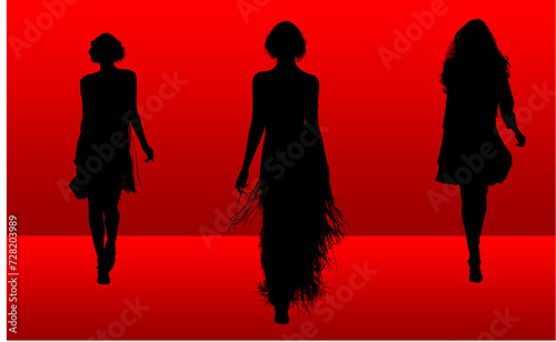 silueta, mujer, vector, gente, moda, ilustración, modelaje, pasarela