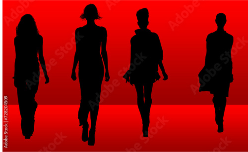 silueta, mujer, vector, gente, moda, ilustración, modelaje, pasarela