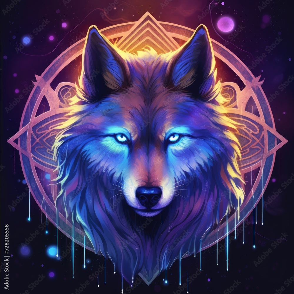 Majestic Wolf With Blue Eyes on Violet Background Majestic Wolf With Blue Eyes on Violet Background