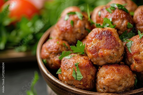 Flour fried meatballs, delicious and cheap snacks, closeup view
