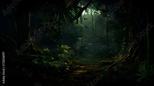 Deep tropical forest in darkness