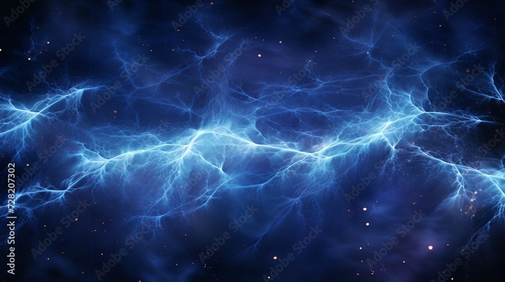 Blue lightning on a dark space background.