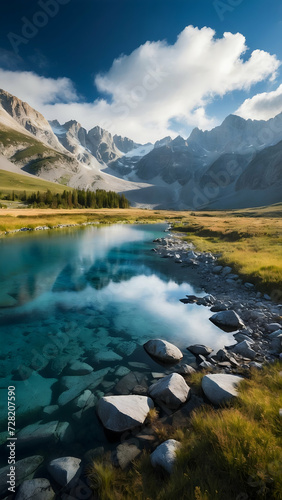 Hidden Alpine Lake Nestled Amongst Rocky Mountains 