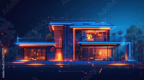 Smart house concept with neon lighthing