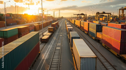 A busy street lined with shipping containers being loaded onto trucks and trains showcases how containerization has positively impacted local economies and created jobs in