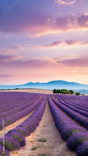 Dreamy Pastel Sky over Lavender Fields in Provence 