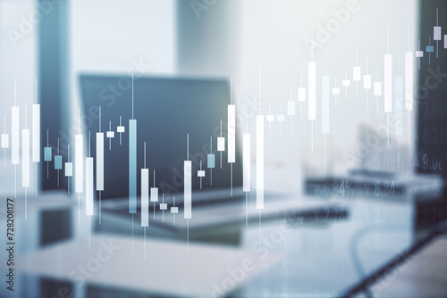 Multi exposure of abstract financial graph on laptop background, financial and trading concept © Pixels Hunter