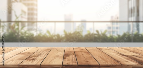 Minimal empty natural wood table top, counter top. Brown tabletop with copy space for product advertising mockup. 