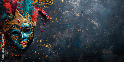 Abstract carnival background with Venetian mask, copy space © lermont51