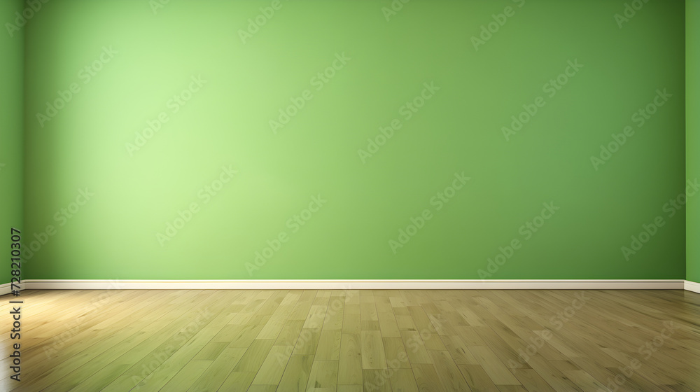 Empty room with green wall and wooden floor