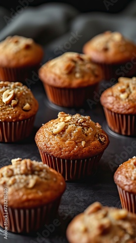 Banana Nut Muffins, Black Surface Table, minimalistic decor 