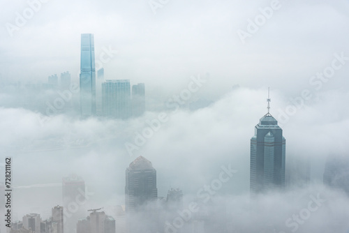 Fototapeta Naklejka Na Ścianę i Meble -  Skyline of Hong Kong city in fog