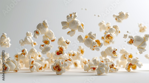 Closeup view of popcorn on white background.
