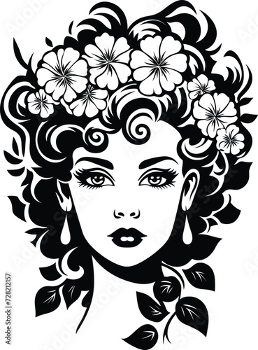 beautiful curly haired floral woman vector illustration on isolated background