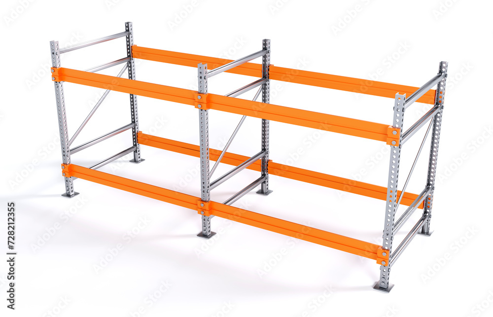 Empty warehouse racks. Empty metal shelf isolated on white background. Storage concept. 3d-rendering Empty warehouse racks. Empty metal shelf isolated on white background. Storage concept. 3d-rendering