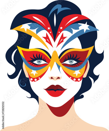 beautiful young woman wearing carnival mask on isolated background