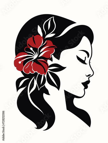 beautiful young portrait of a woman with flowers vector illustration on isolated background