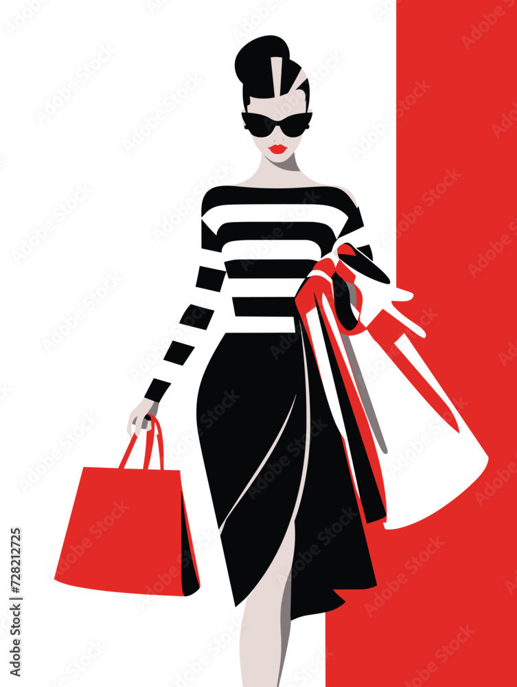 beautiful portrait of a young woman with shopping bags vector illustration beautiful portrait of a young woman with shopping bags vector illustration
