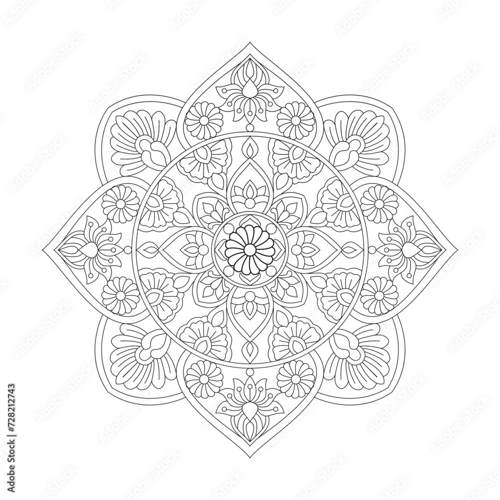 Intricate Zen Blossoms Mandala Coloring Book Page for kdp Book Interior