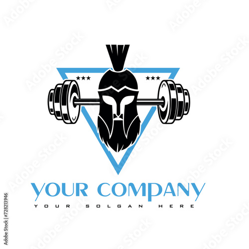 CrossFit logo design. barbell and spartan helmet fitness or gym sports logo
