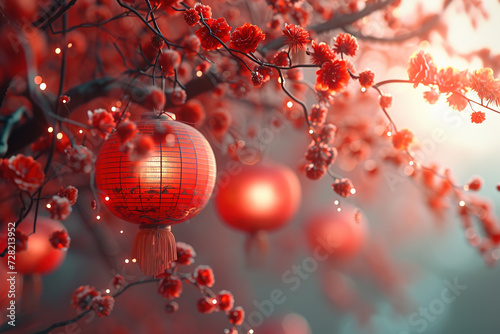 Red Lanterns Against the Background of Snowy Spring Festival