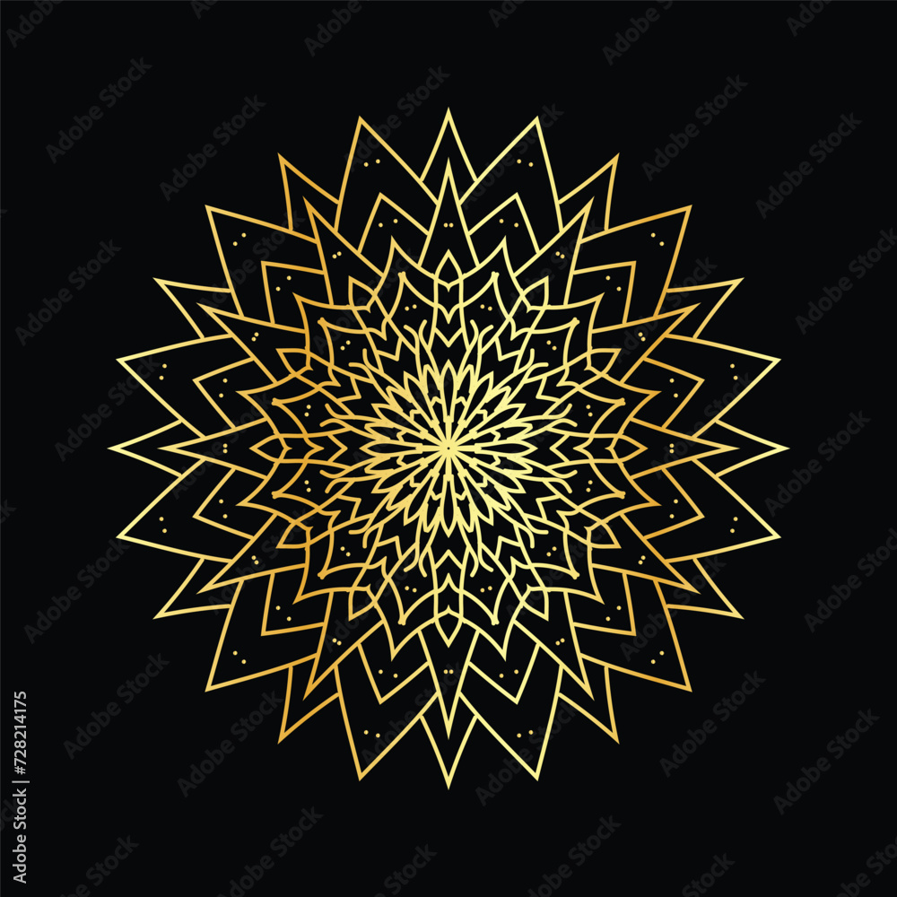 Golden mandala on a black background, vector illustration.