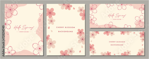 桜　cherry blossom　素材セット　フレーム　背景　ベクターイラスト　シンプル　おしゃれ