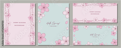 桜　cherry blossom　素材セット　フレーム　背景　ベクターイラスト　シンプル　おしゃれ