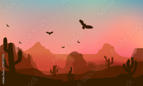 An African safari animal silhouette  with hill  mountain landscape scene on background vector illustration.