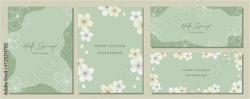 桜　cherry blossom　素材セット　フレーム　背景　ベクターイラスト　シンプル　おしゃれ