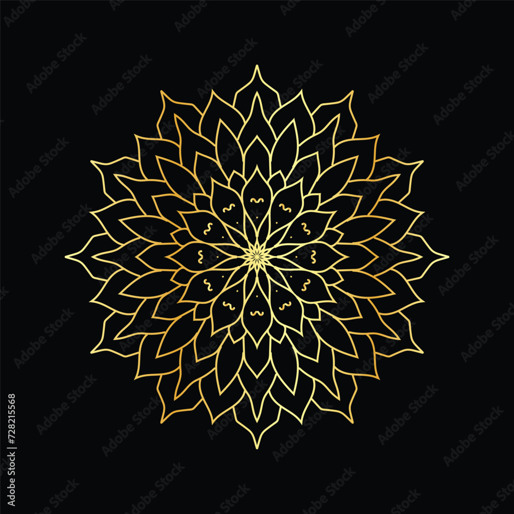 Golden mandala on a black background, vector illustration. Golden mandala on a black background, vector illustration.