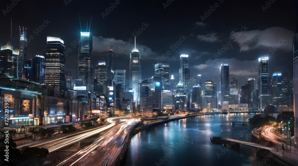 A futuristic cityscape with soaring skyscrapers and flying vehicles A futuristic cityscape with soaring skyscrapers and flying vehicles