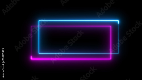 Abstract glowing neon light rectangle frame background illustration.