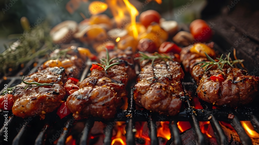 Close up of grilled meat with rosemary and spice. Close up of grilled meat with rosemary and spice.