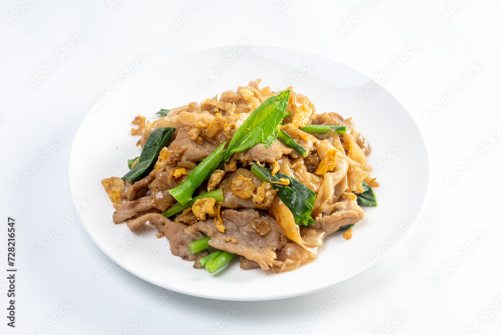 stir fried large noodles with soy sauce, dish of PAD SEE EW stir fried large noodles with soy sauce, dish of PAD SEE EW