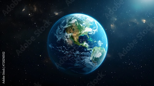 Nightly Planet earth globe in dark outer space. Satellite, Solar system element, surface. © Almultazam
