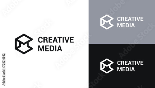 Initial Letter MC C M CM Monogram with Connected Hexagon Line Art Logo Design