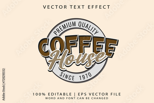 Editable text effect coffee house logo premium vector in 3D vintage style