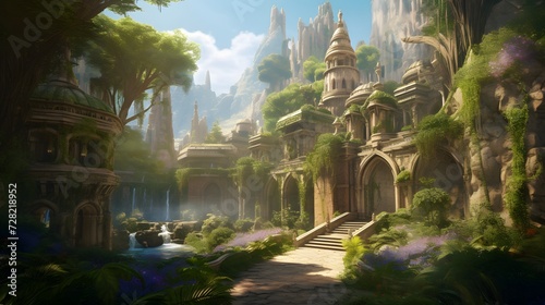 Journey through an ancient elven city adorned with ornate architecture