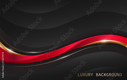 Abstract gold, red, and black wavy shapes luxury background